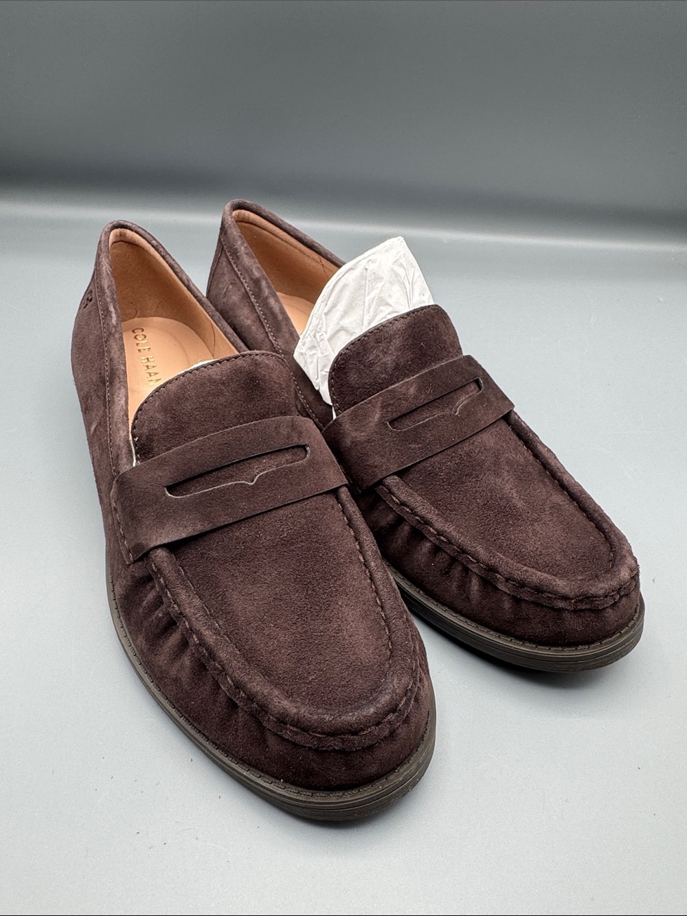 Cole Haan Stassi Woman’s  Dark Brown Suede Penny Loafers